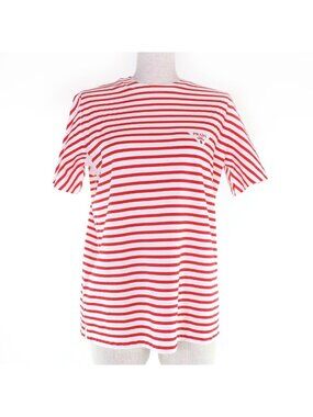 Prada Cotton Triangle Logo Border Pattern Short Sleeve T-Shirt Red White XS